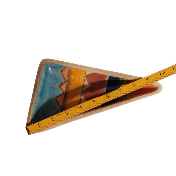 Raku PottGeometric Ceramic Triangle Dish From South Africa With Multicolor Desig - Picture 6 of 7